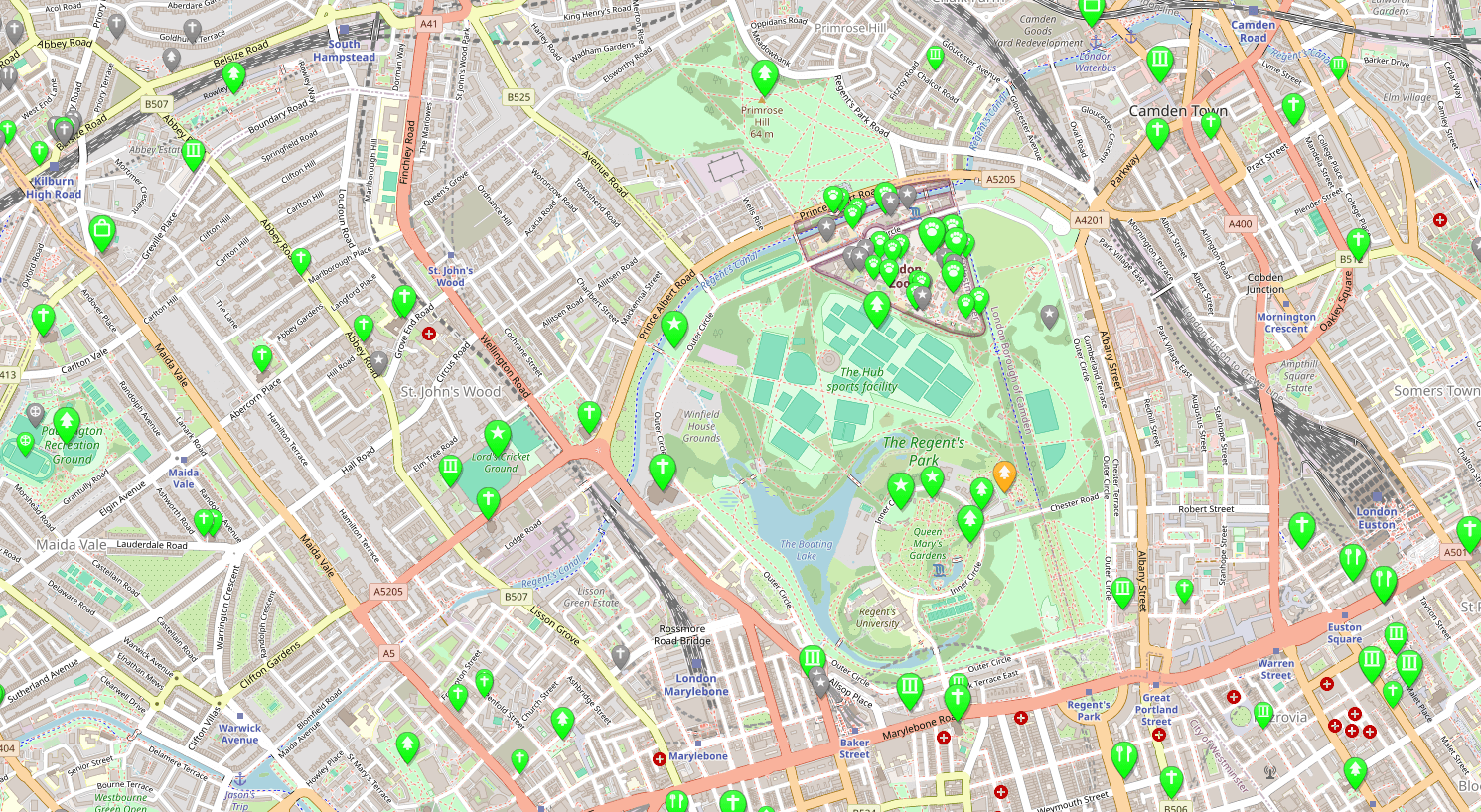 Holiday Plan interactive map showing points of interest around a selected location
